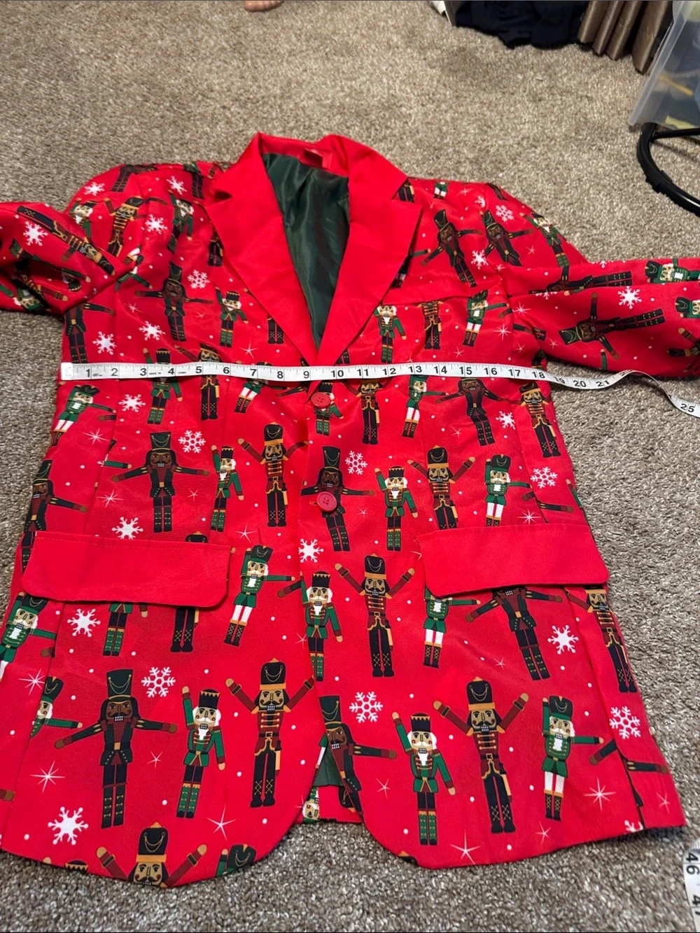December 25th Festive Red Nutcracker Print Blazer light up Christmas jacket SZ S